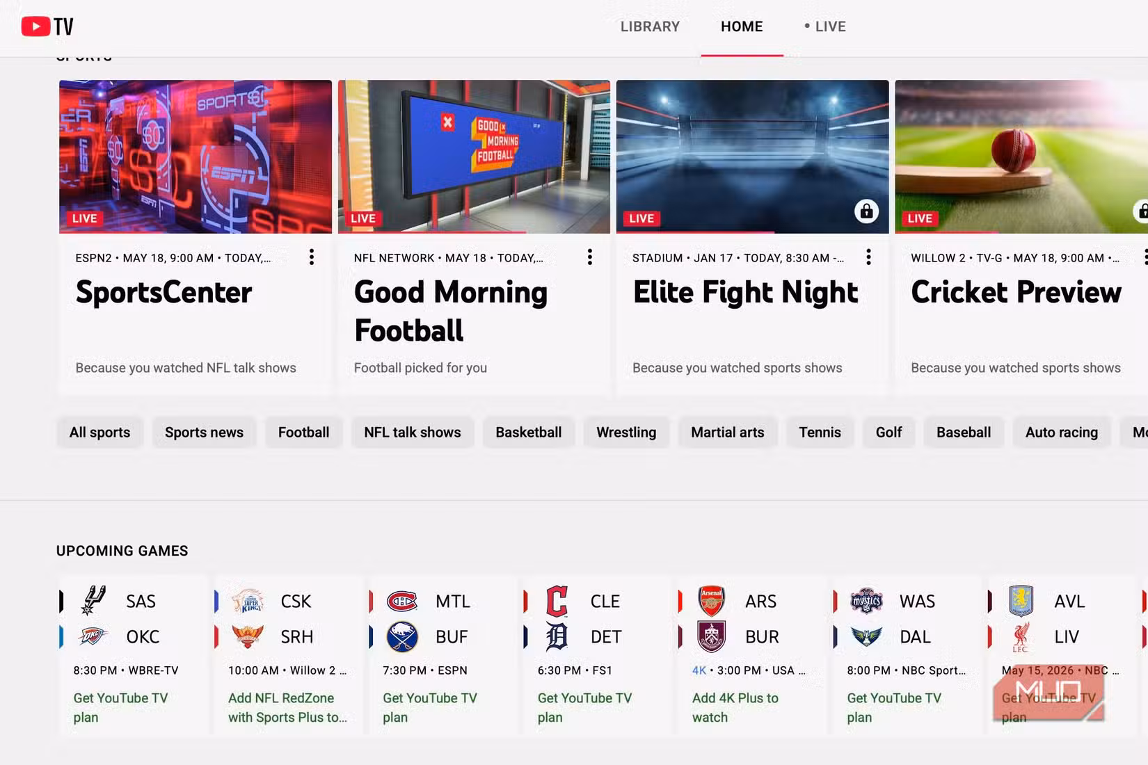 YouTube TV via the web