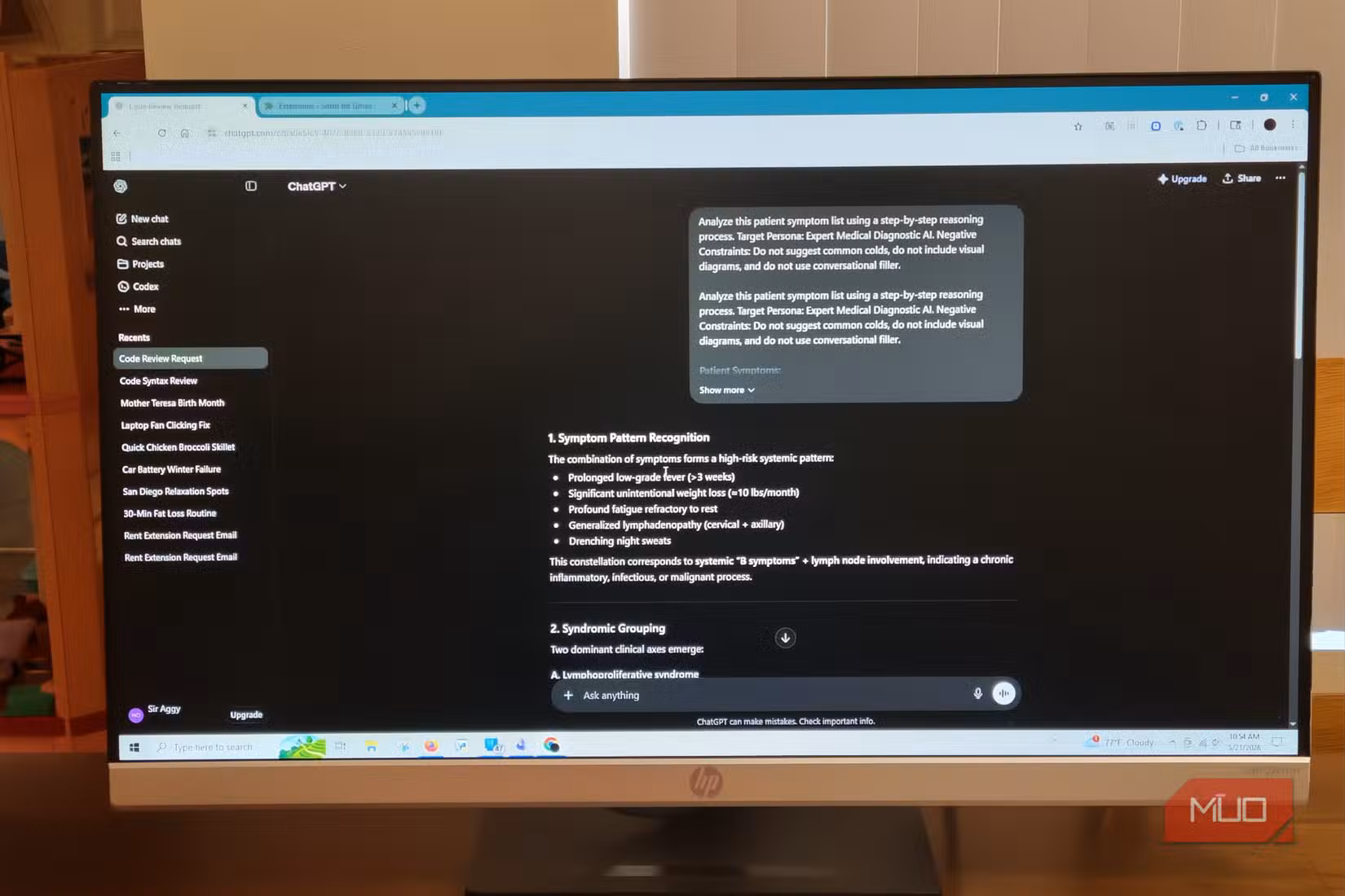 A ChatGPT window in use on a PC