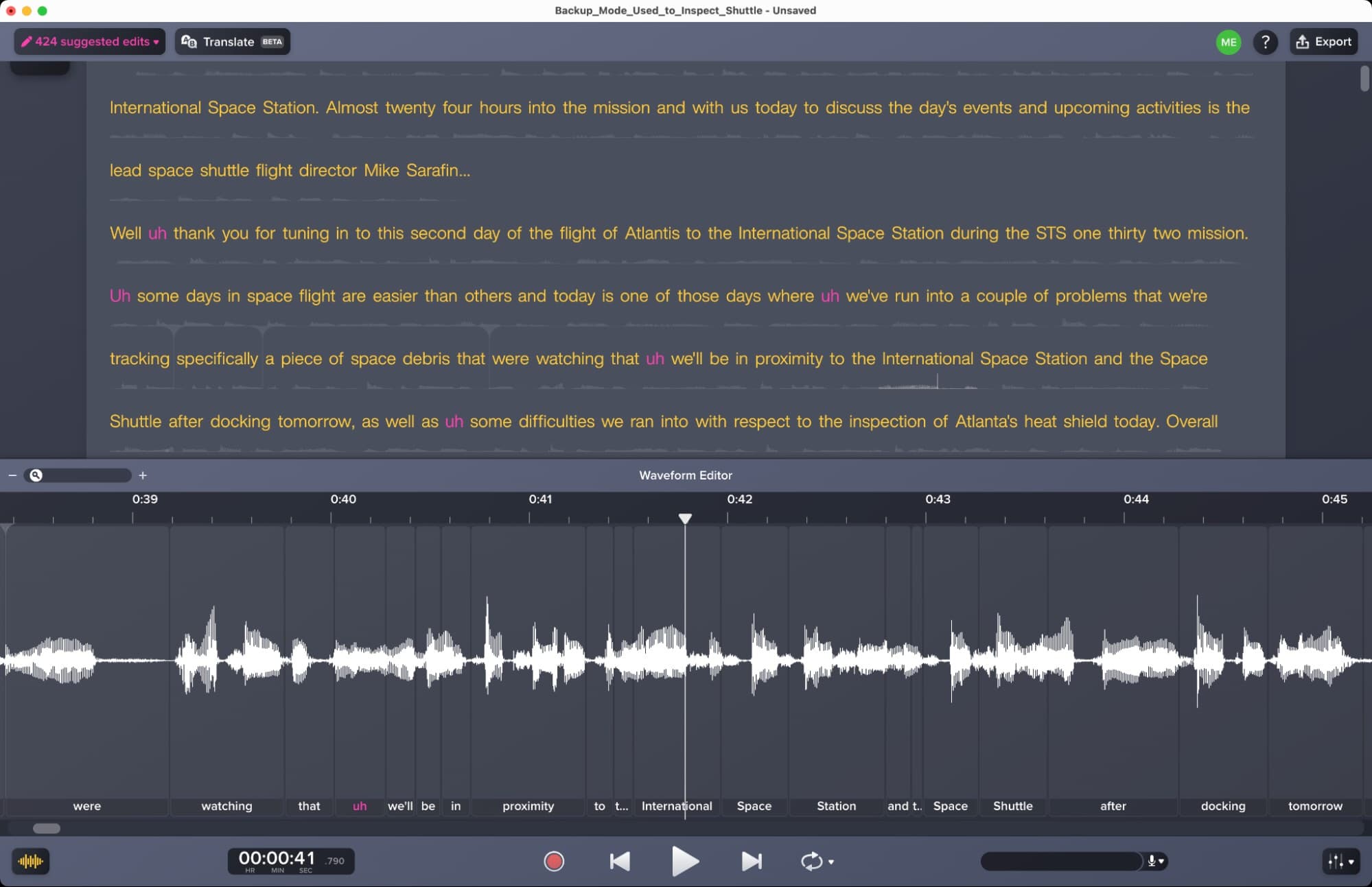 Audiate, our pick for the best audio editor for editing recordings like a text document