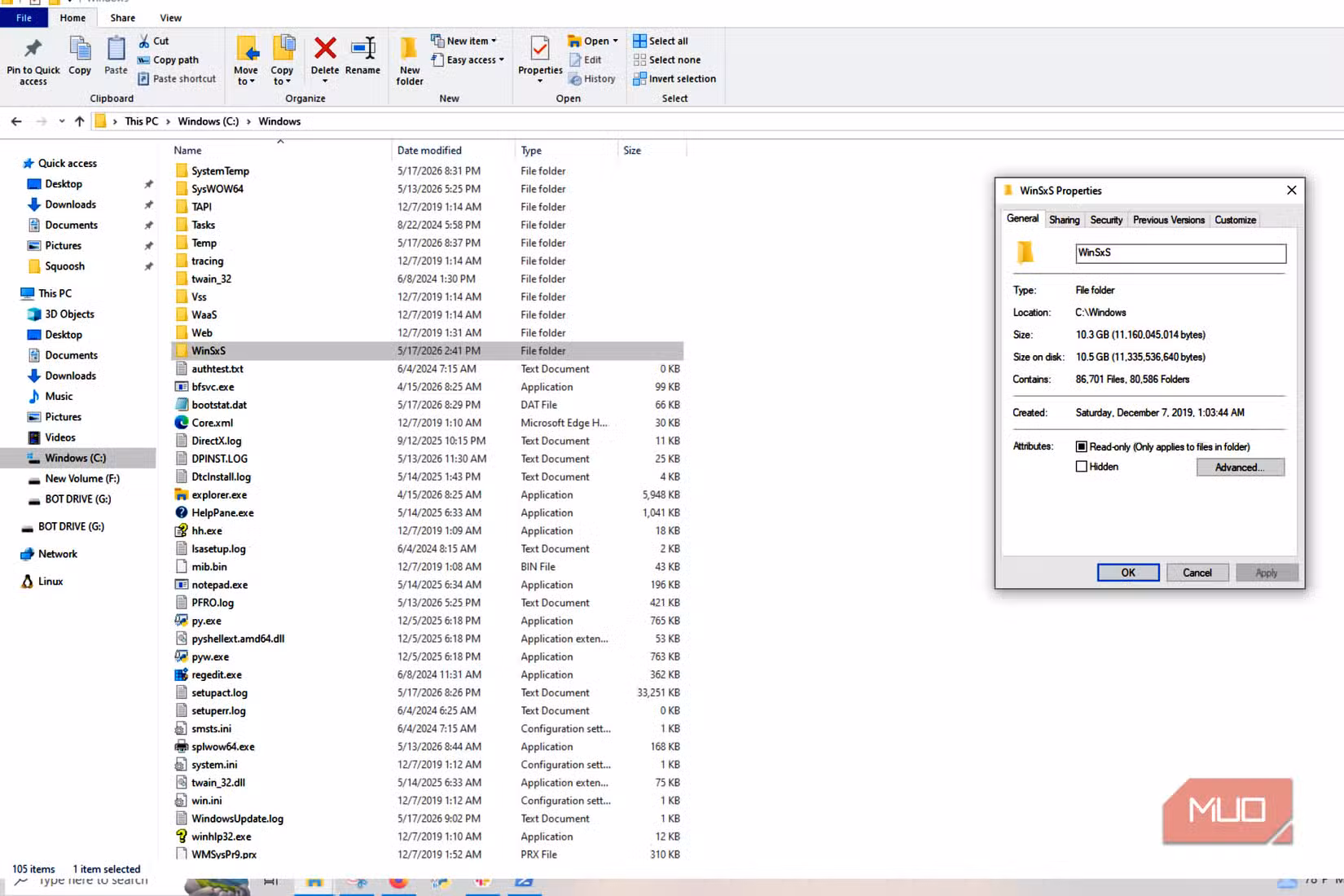 How full the WinSxS folder gets in little time