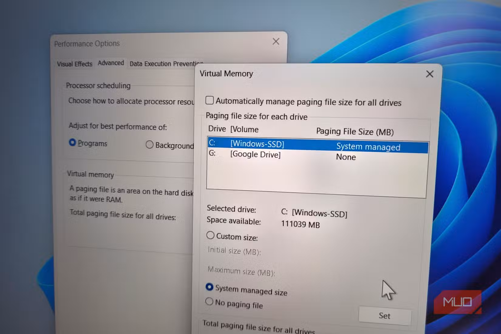 Virtual memory on Windows desktop