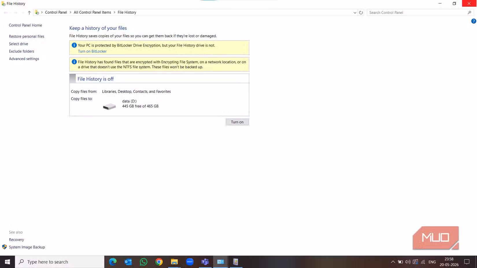 View your file history in Windows