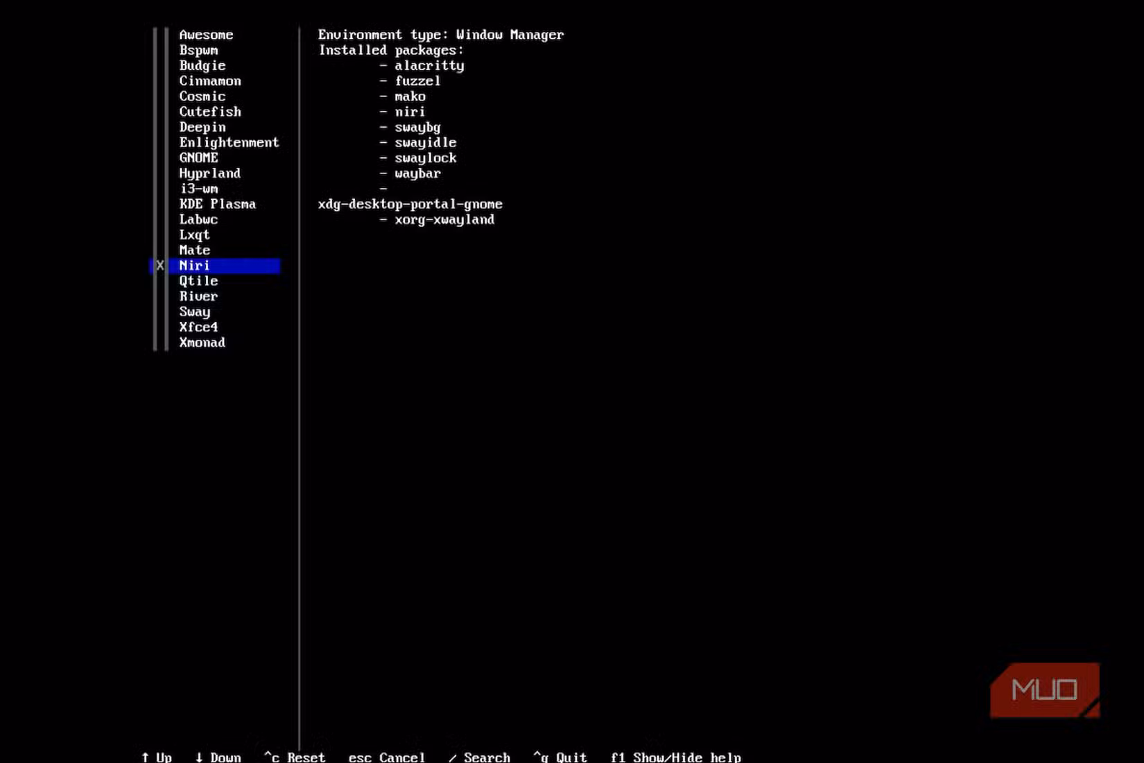 Selecting the desktop environment