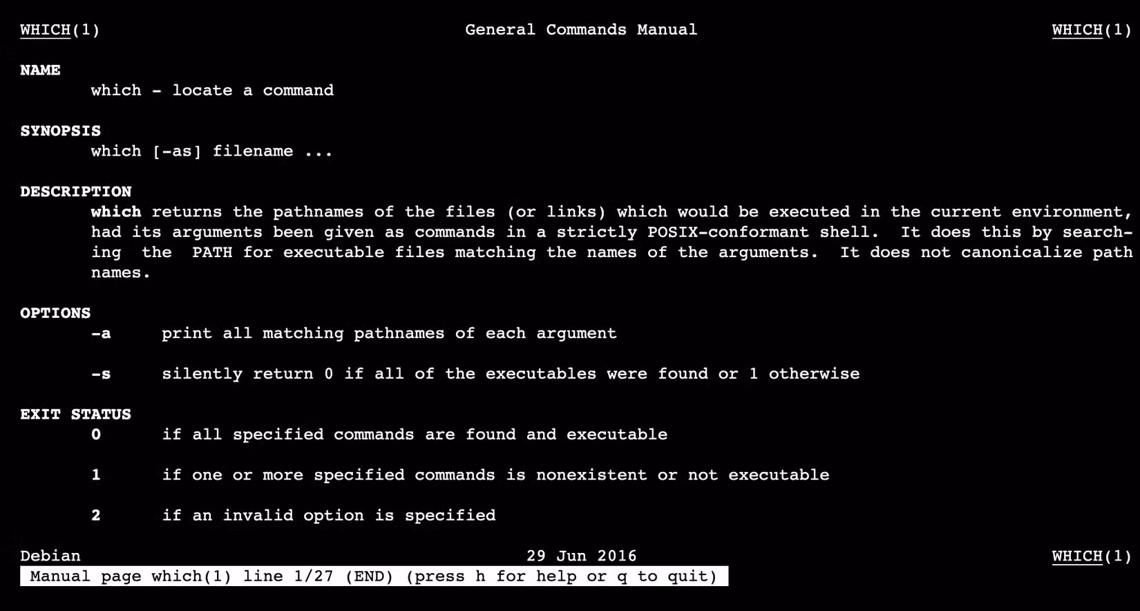 The linux manual page for the which command.