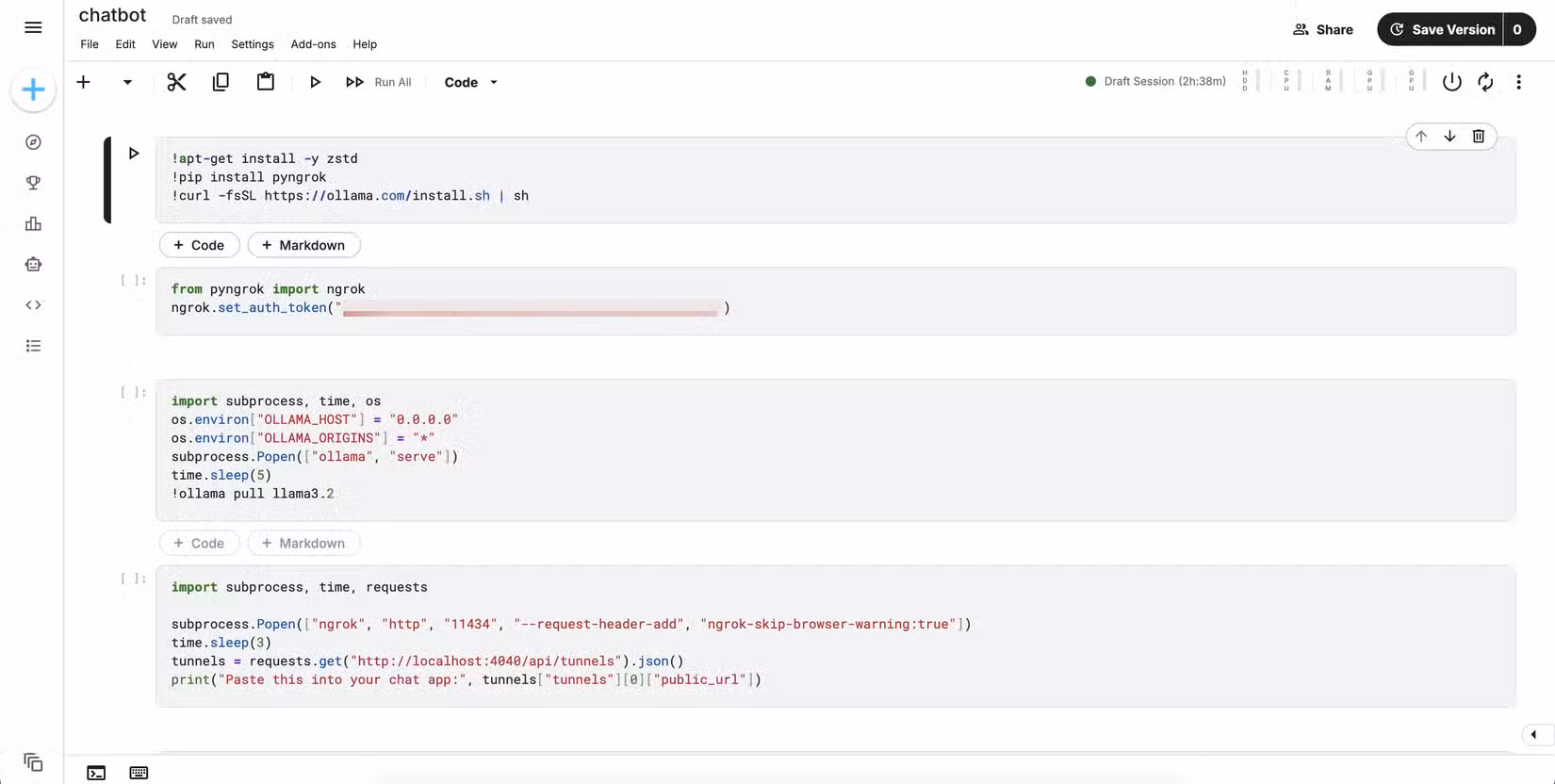 The entire notebook for running this LLM using Ollama on Kaggle.
