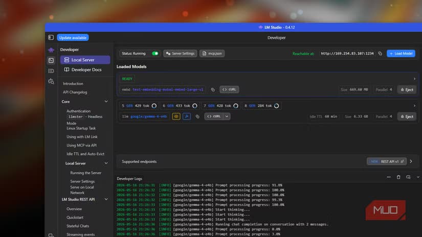 A language model and an embed model loaded in LM Studio