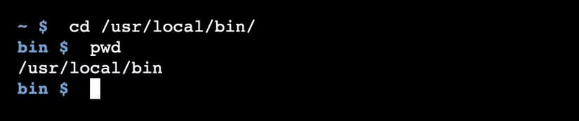The linux cd command changes the current working directory, confirmed by pwd.