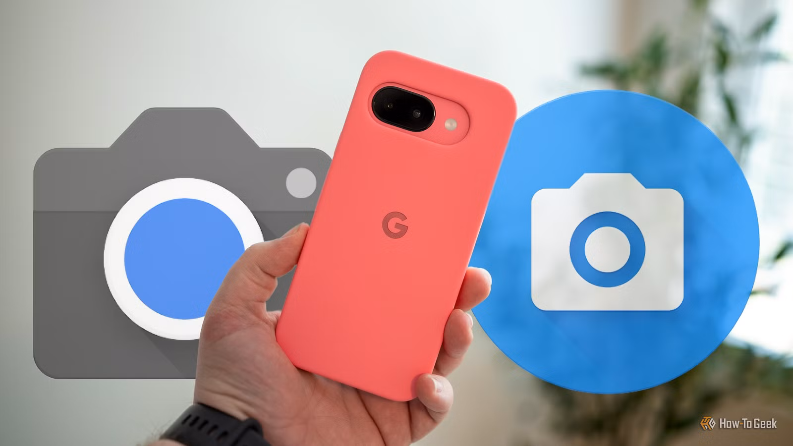 Pixel phone with Pixel Camera and Open Camera app icons.
