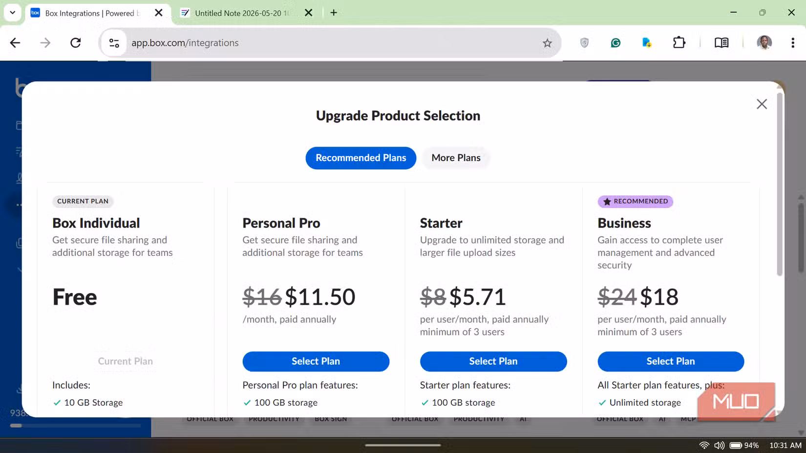 Box pricing tiers.
