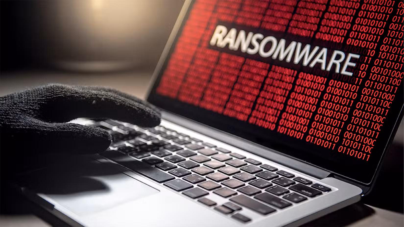 A laptop with the word "Ransomware" in big scary letters.