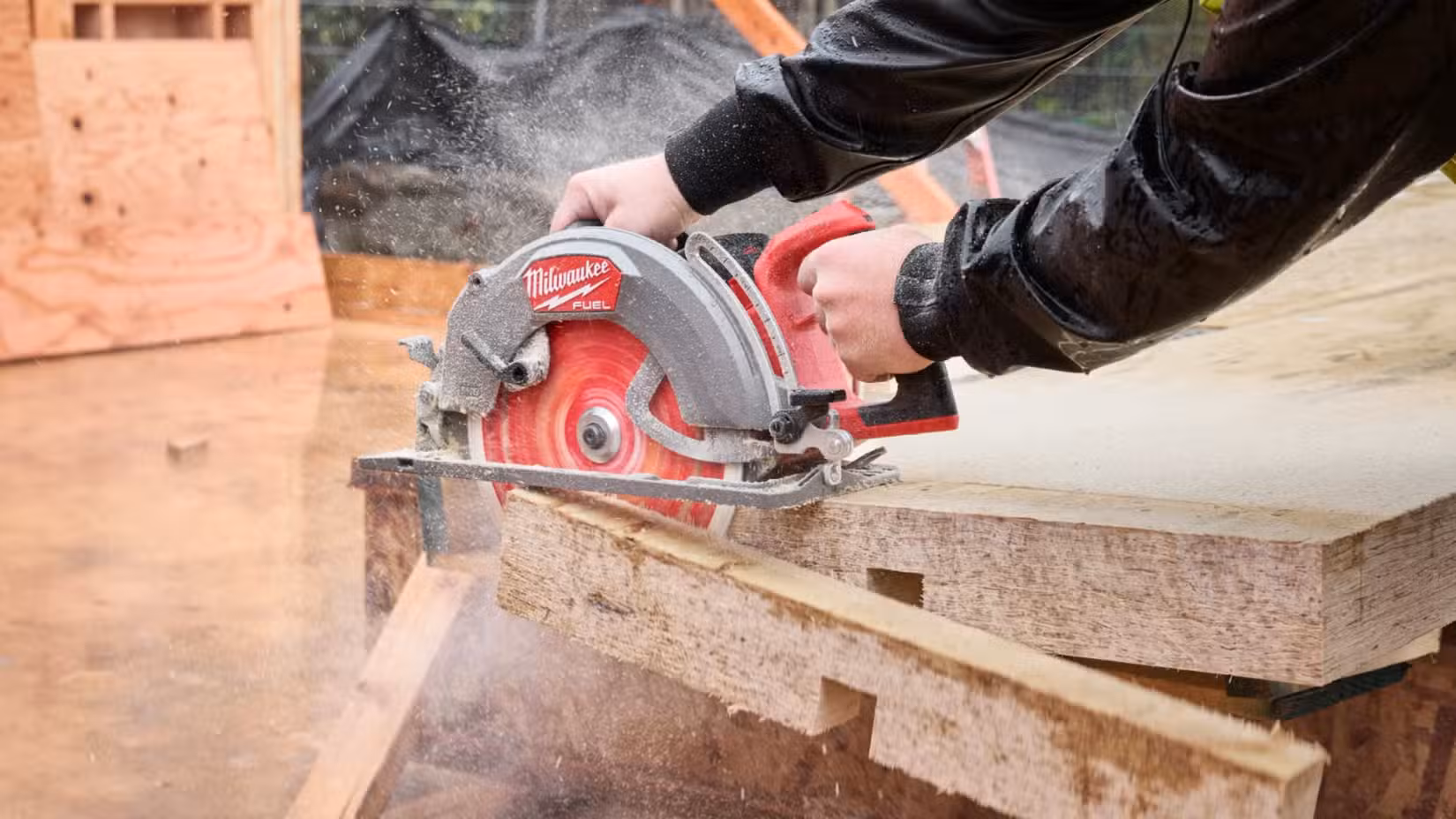 Man using a Milwaukee circular saw