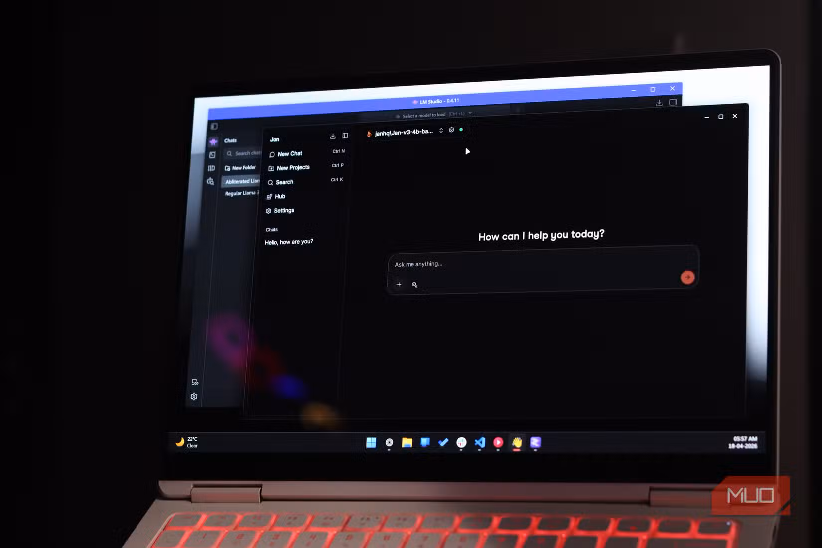 Jan and LM Studio open on a laptop.