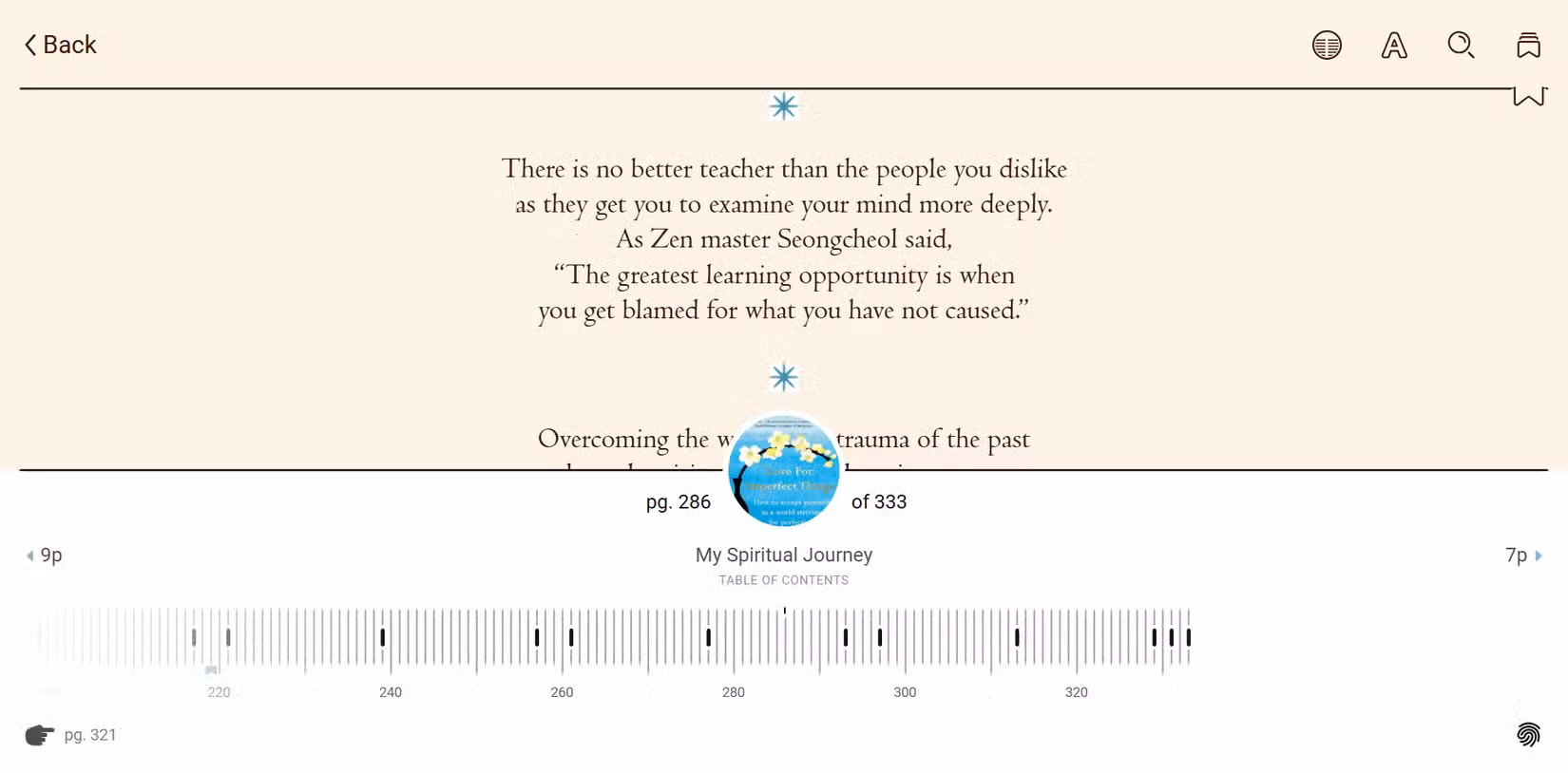 Libby ebook reader open in a desktop browser showing a book in progress.