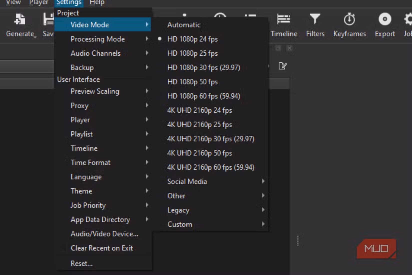Multiple settings in Shotcut