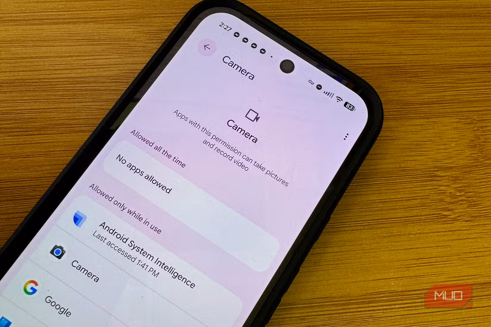 Camera permissions - no apps allowed all the time