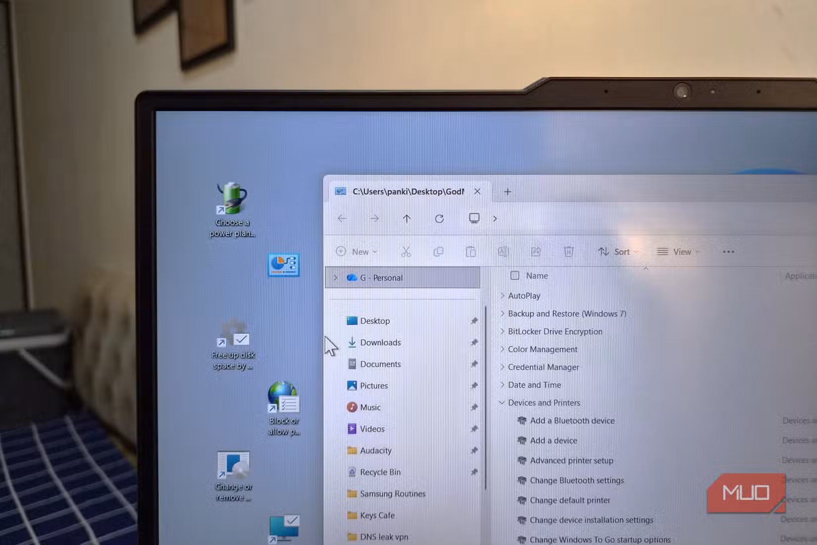 Windows 11 God Mode on desktop with shortcuts