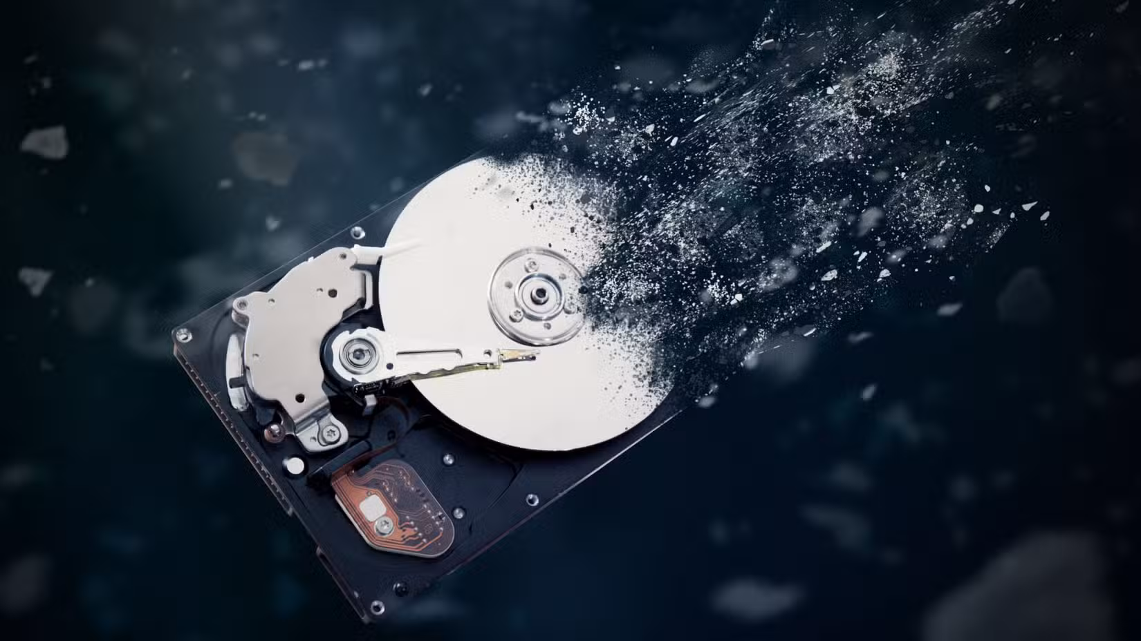 A disintegrating mechanical hard drive.