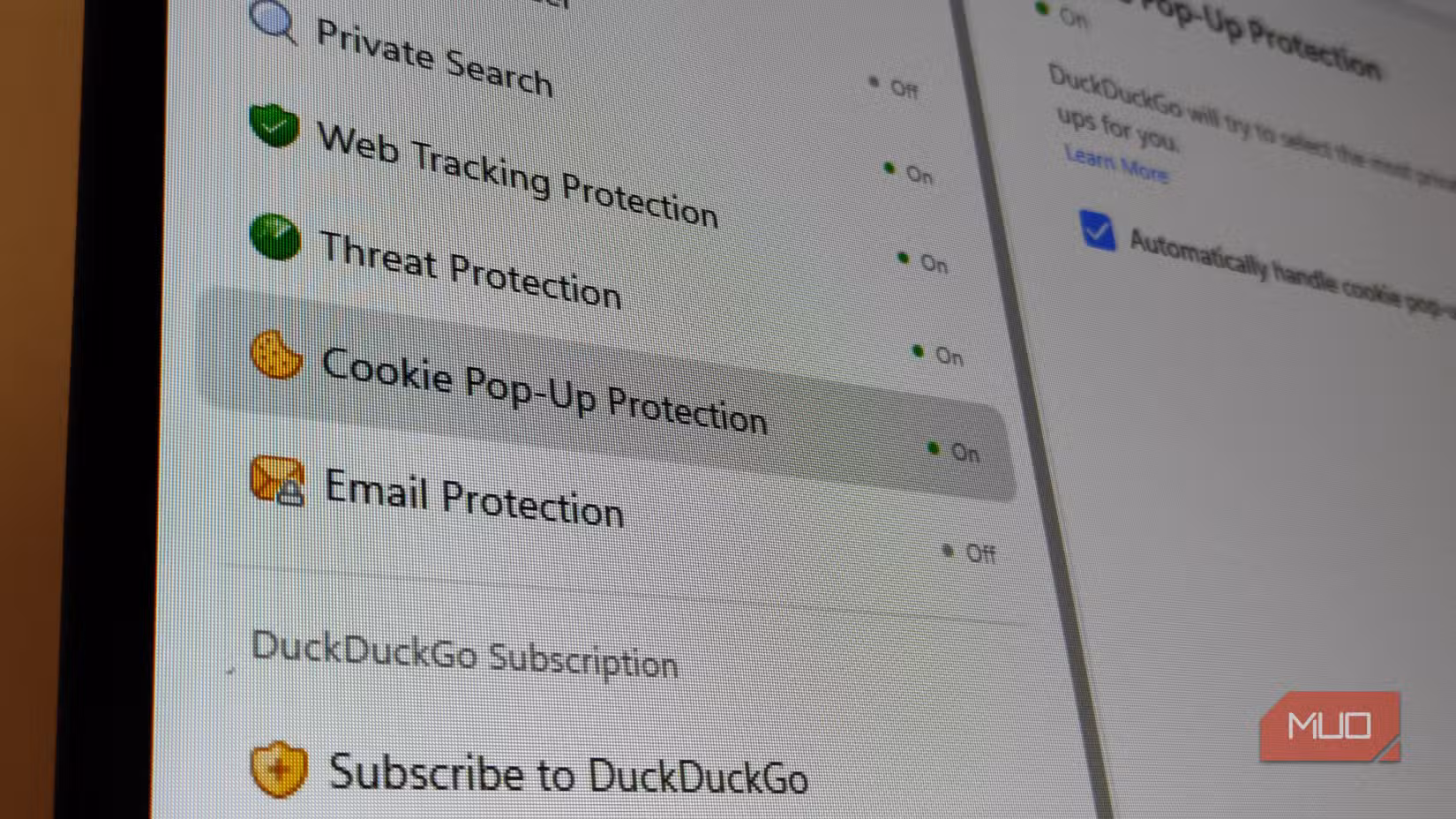 Cookie Pop-up protection in DuckDuckGo settings.