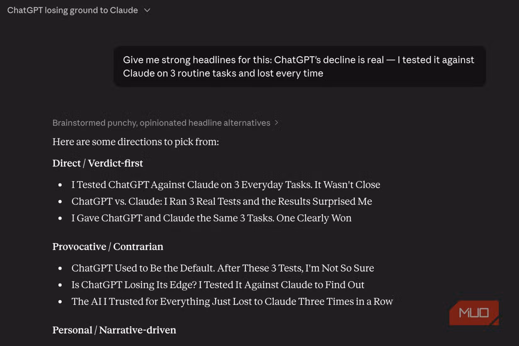 Claude finding stronger headline options