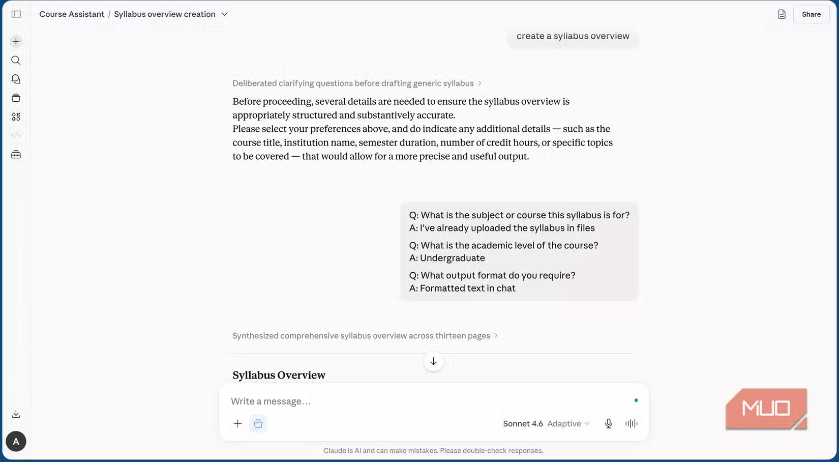 an interface showing the chat with Claude Project