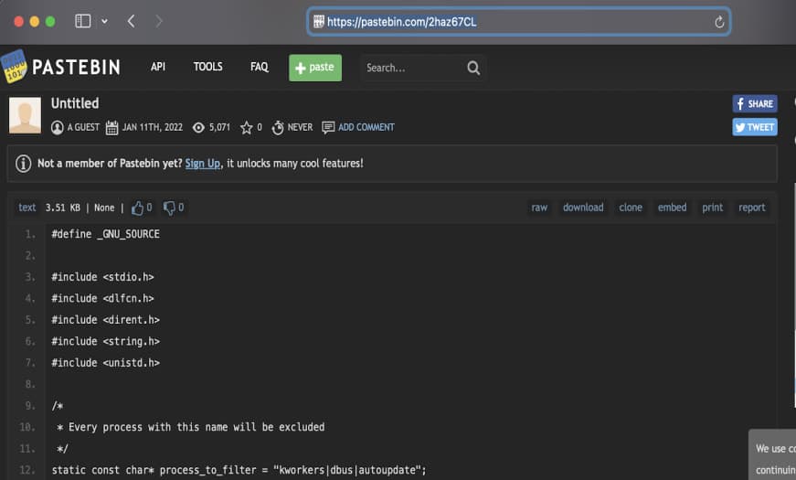 Pastebin page used in the attacks