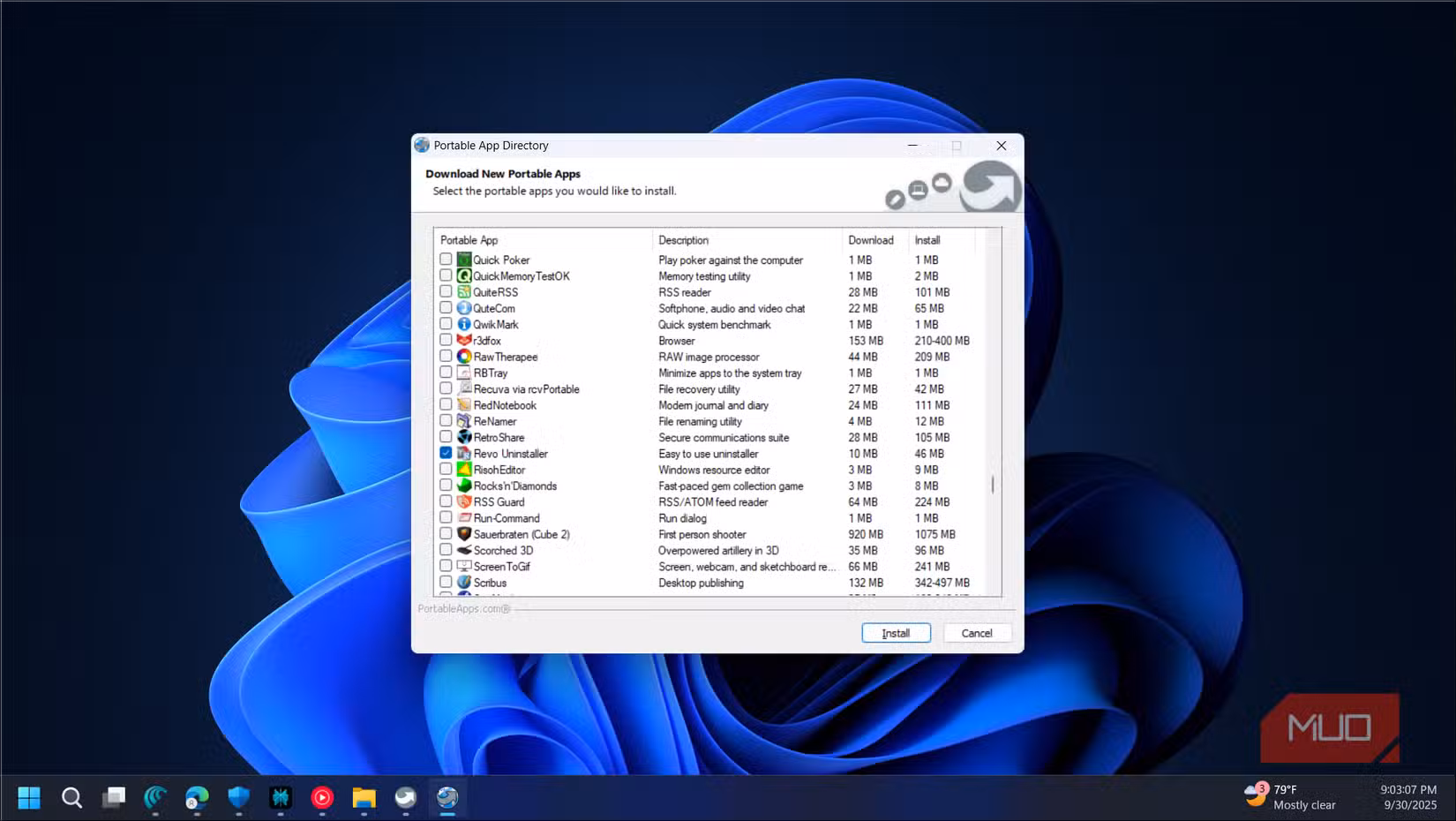 Downlaod new portable apps dialog from PortableApps-com open on Windows 11
