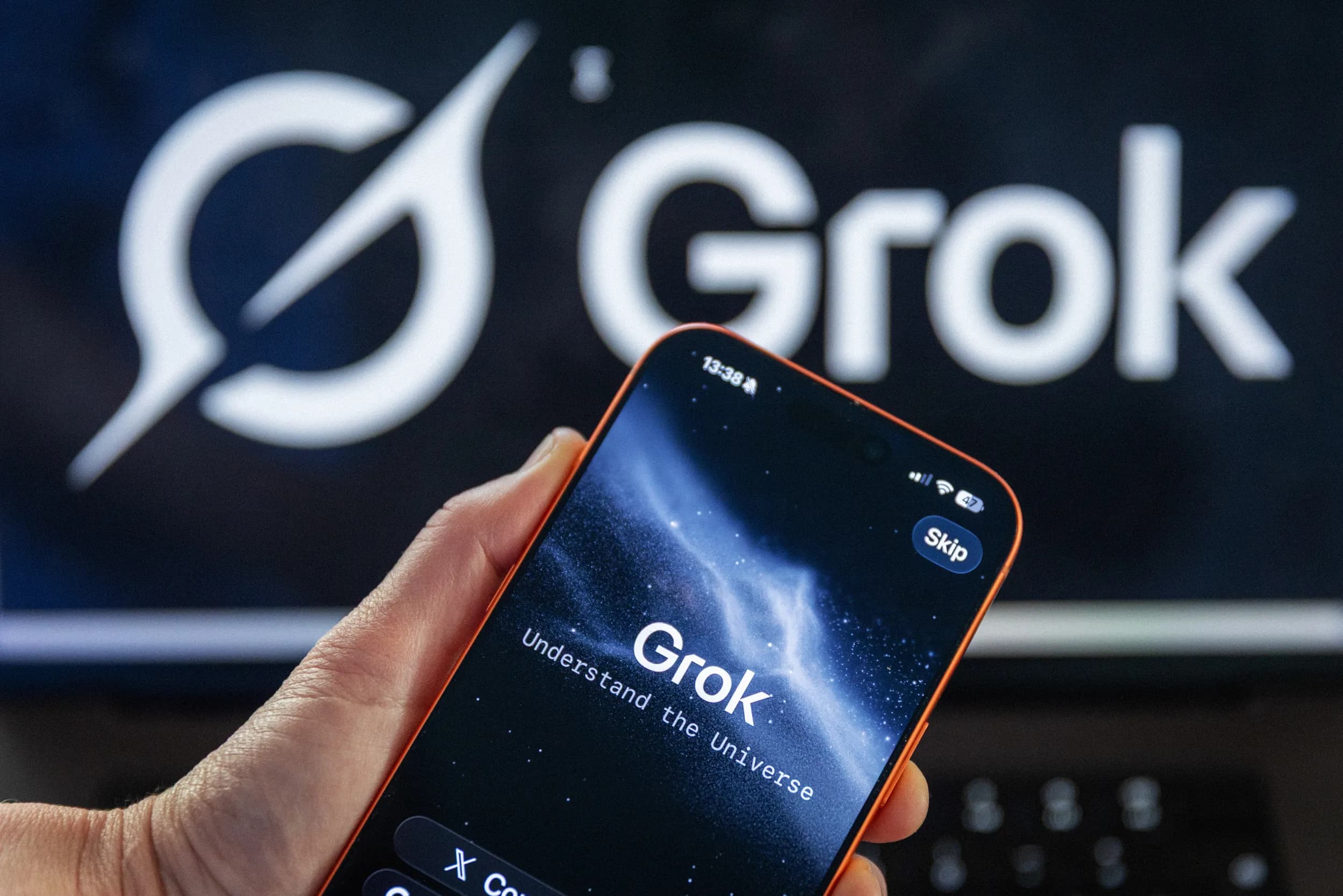 BATH UNITED KINGDOM JANUARY 07 In this photo illustration a iPhone screen displaying the Grok app and logo is seen on...
