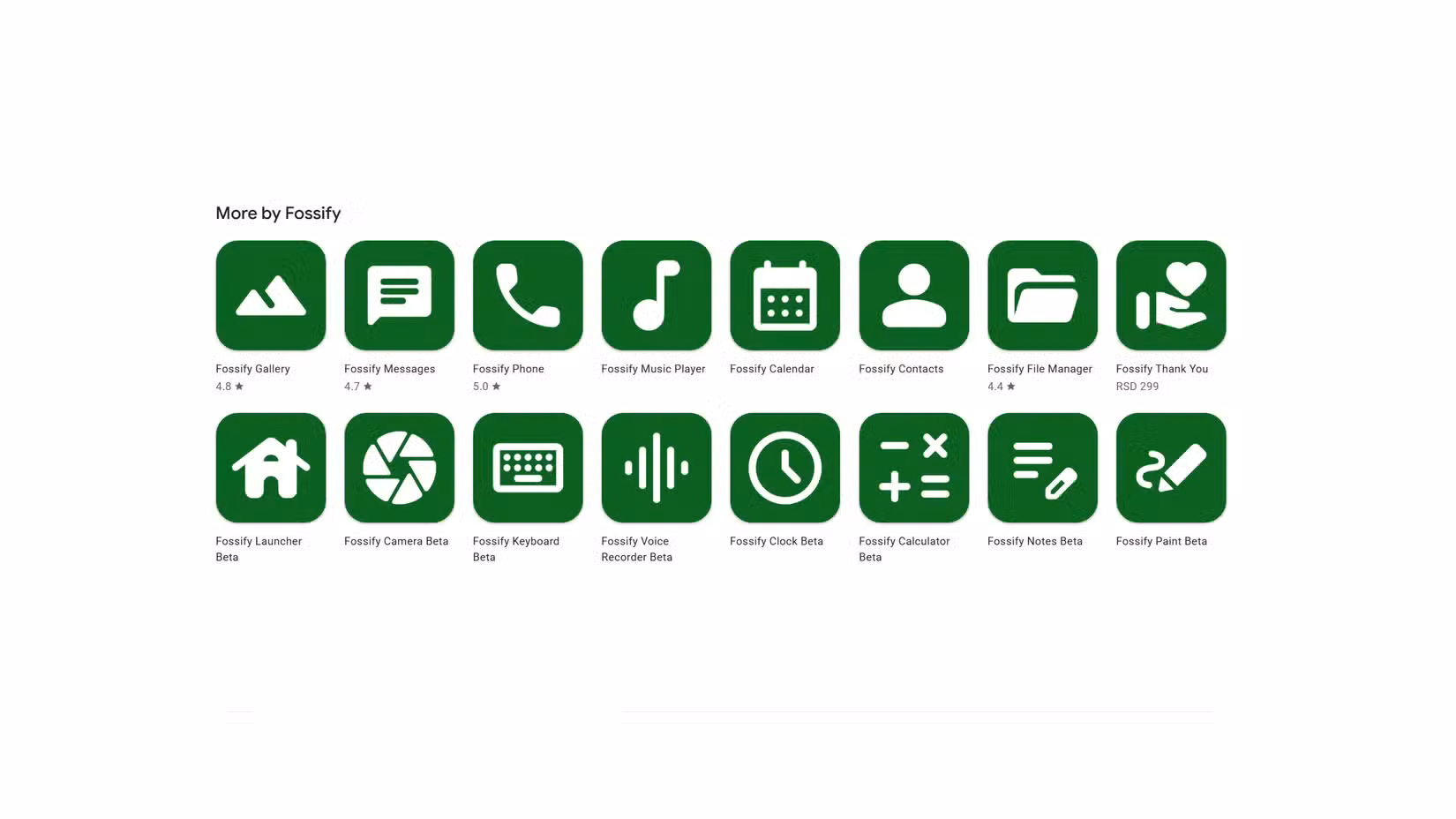 An image showing apps included in the Fossify app collection.
