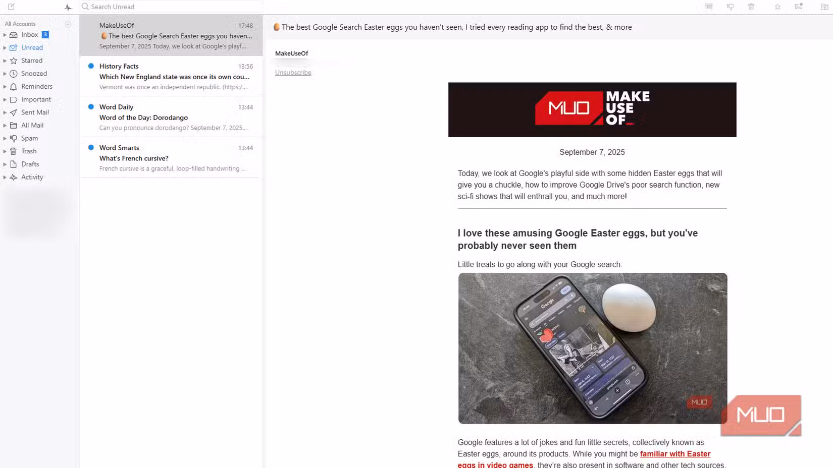 Reading an email in the Mailspring email client