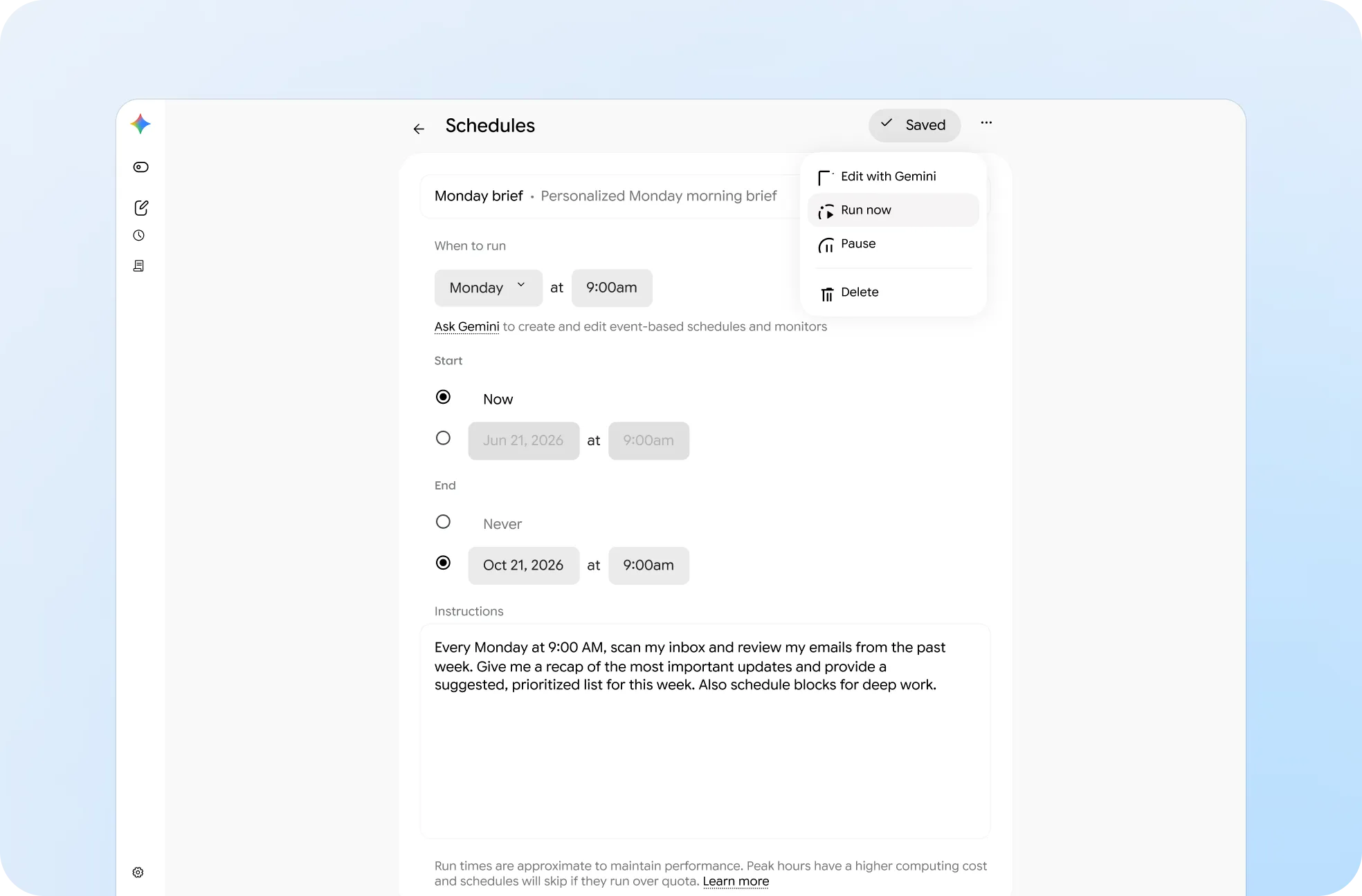You can ask Gemini Spark to review your inbox at a set time each week.