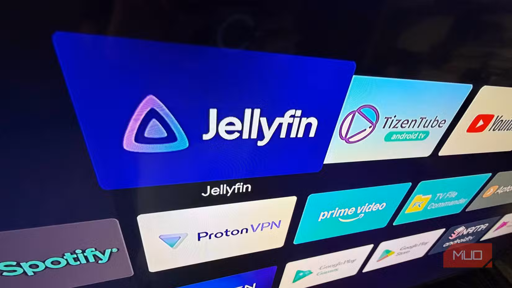 Jellyfin app logo on a smart TV