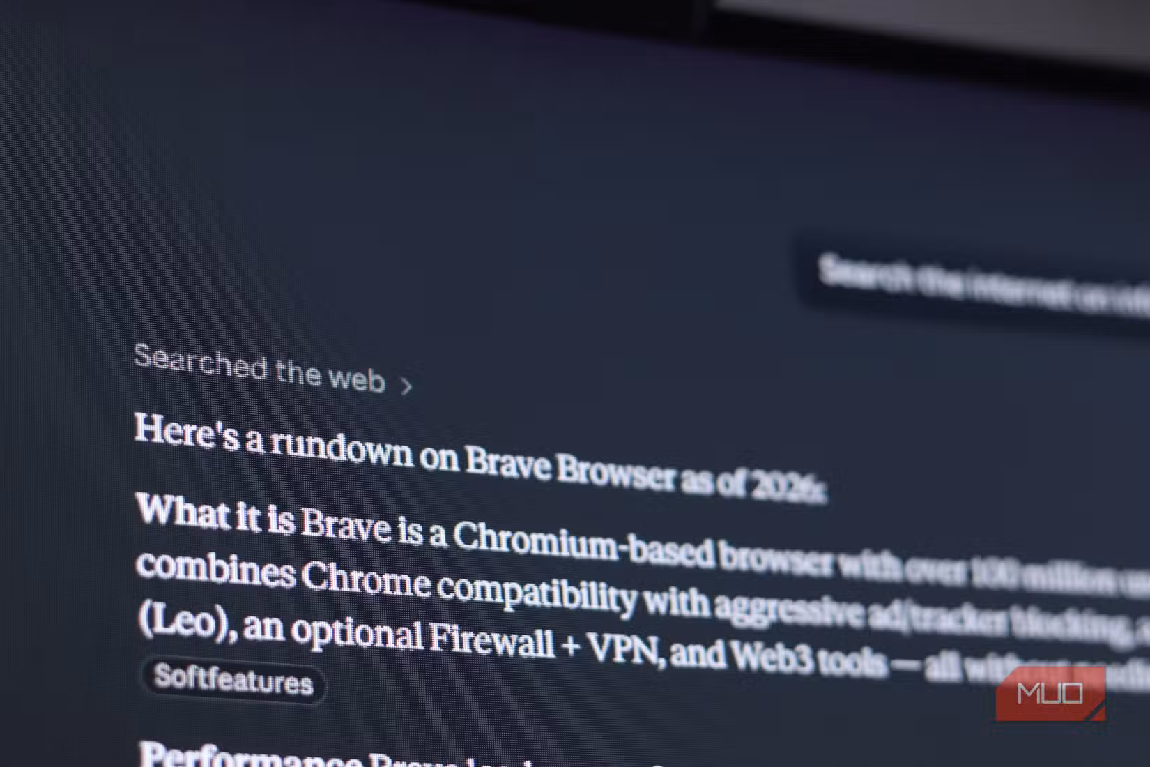 Brave browser MCP search in action.