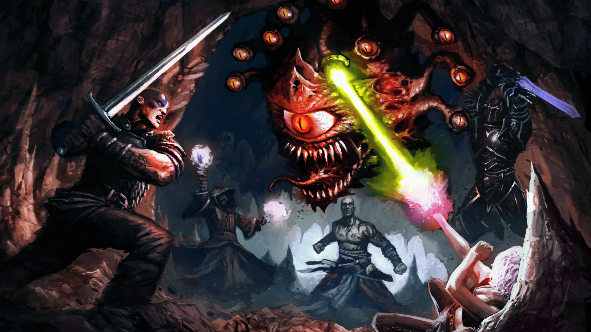 BG2 EE art showing a party fighting a beholder