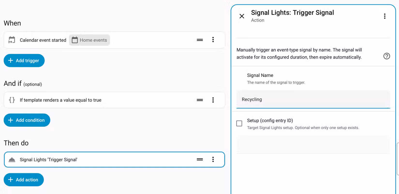 Home Assistant calendar trigger meets the Signal Lights integration.