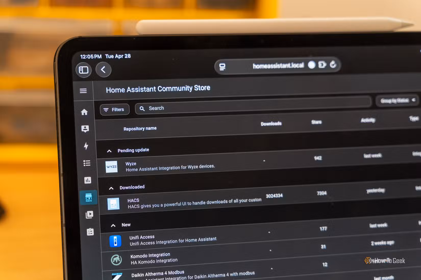 Home Assistant Community Store-HACS-opened up inside of Home Assistant on an iPad Pro.