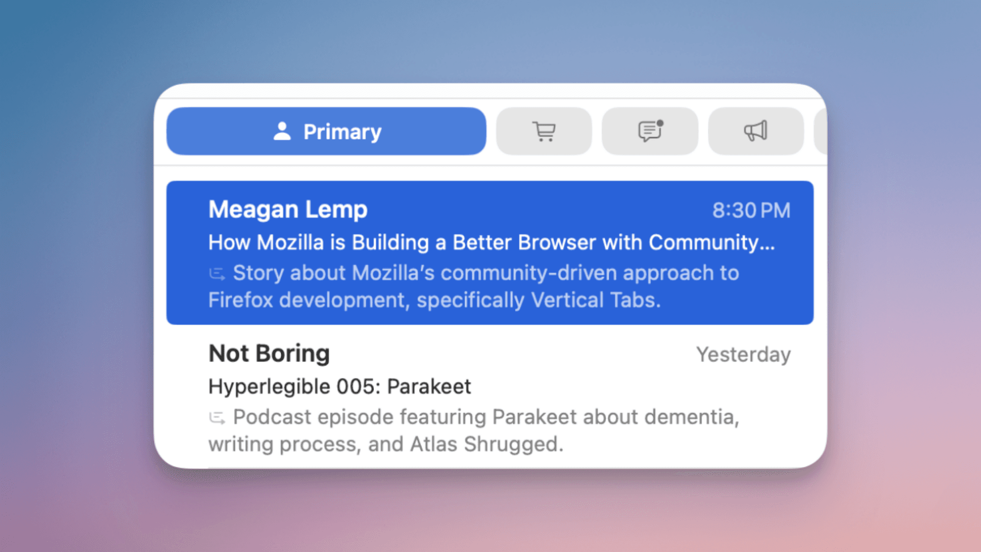 Categories interface in Apple Mail.