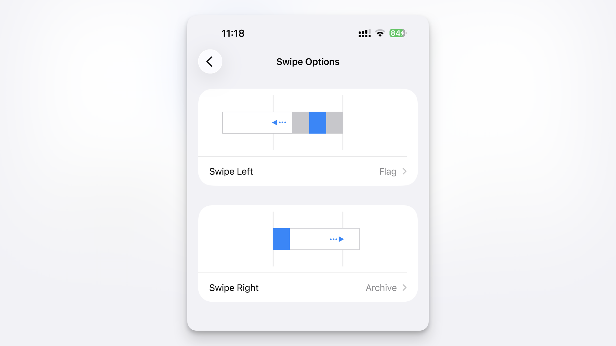 Swipe options in Mail app.