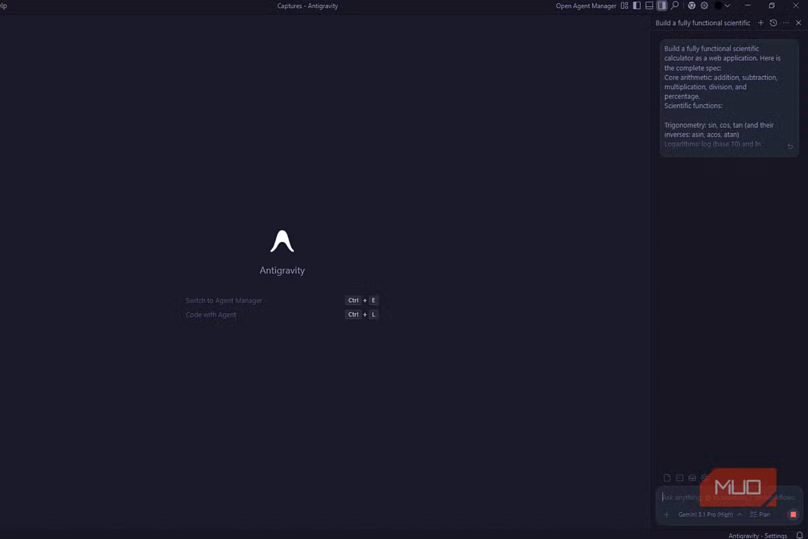 Asking Antigravity to make a calculator