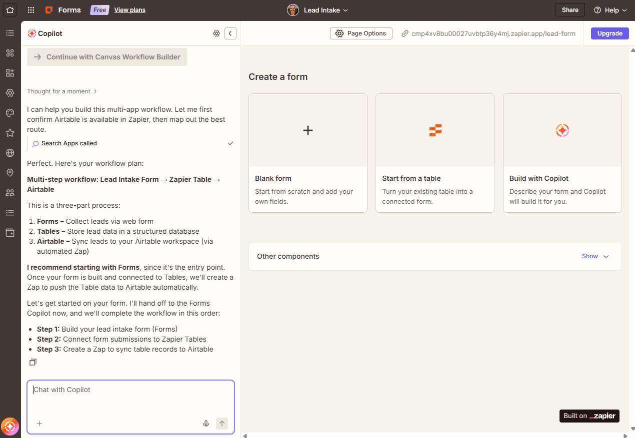 The Zapier Copilot interface