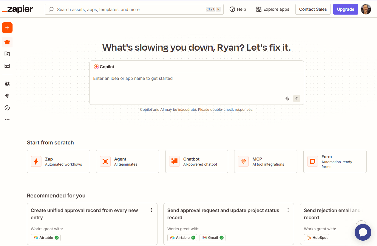 The Zapier dashboard