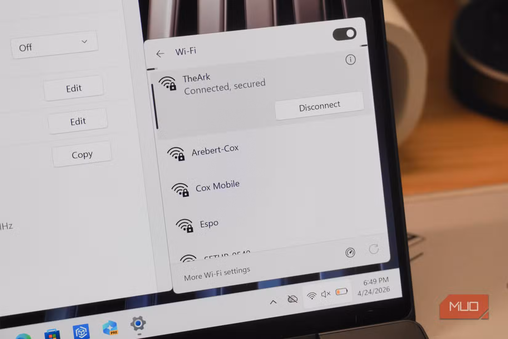 Wi-Fi network list in Windows 11.