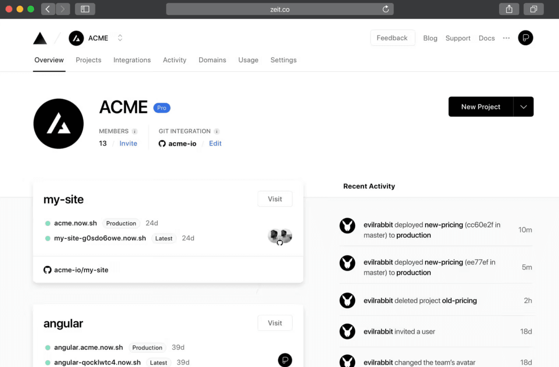 A screenshot of Vercel, an MCP server.