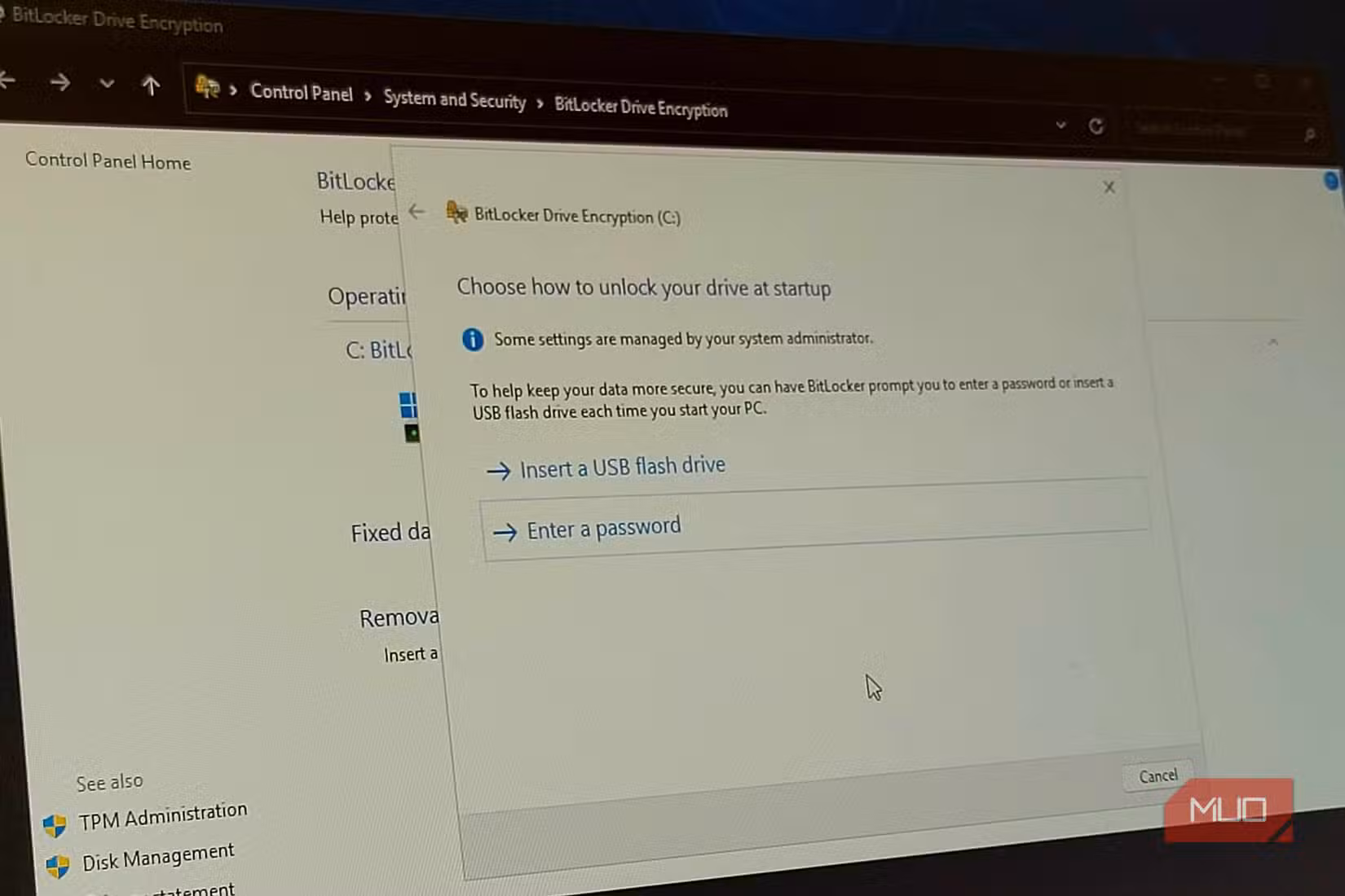 The Bitlocker dialog in Windows 11.