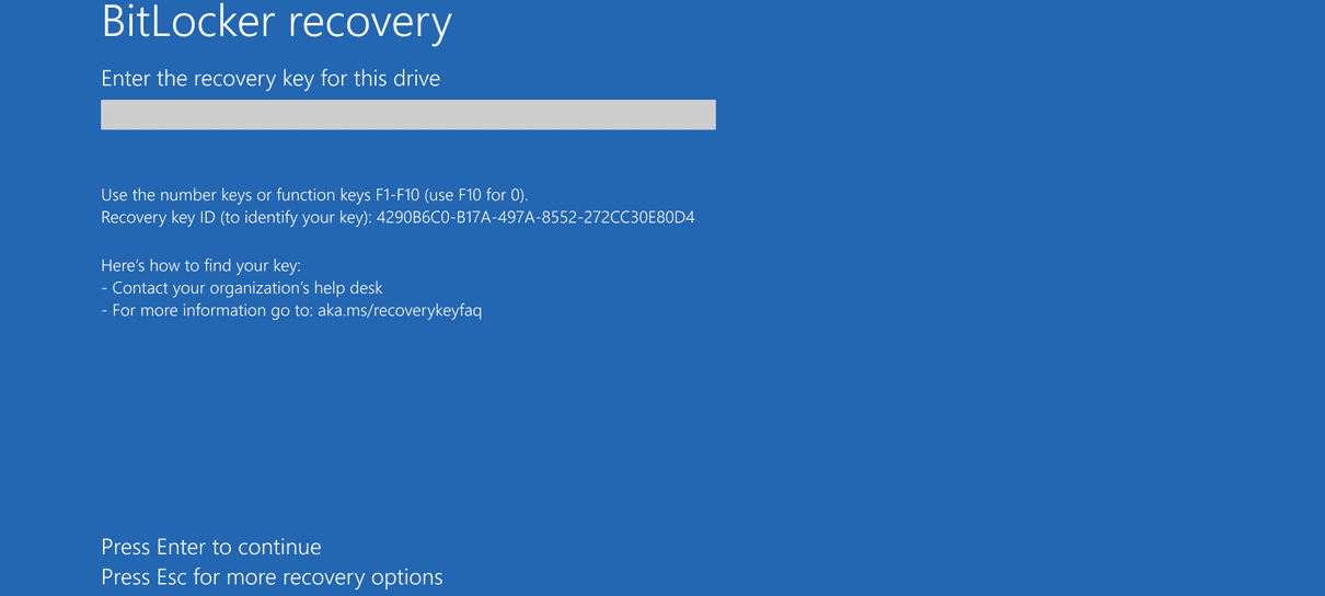 BitLocker recovery screen (Microsoft)