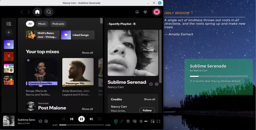 Screenshot of Spotify now playing desktop widget