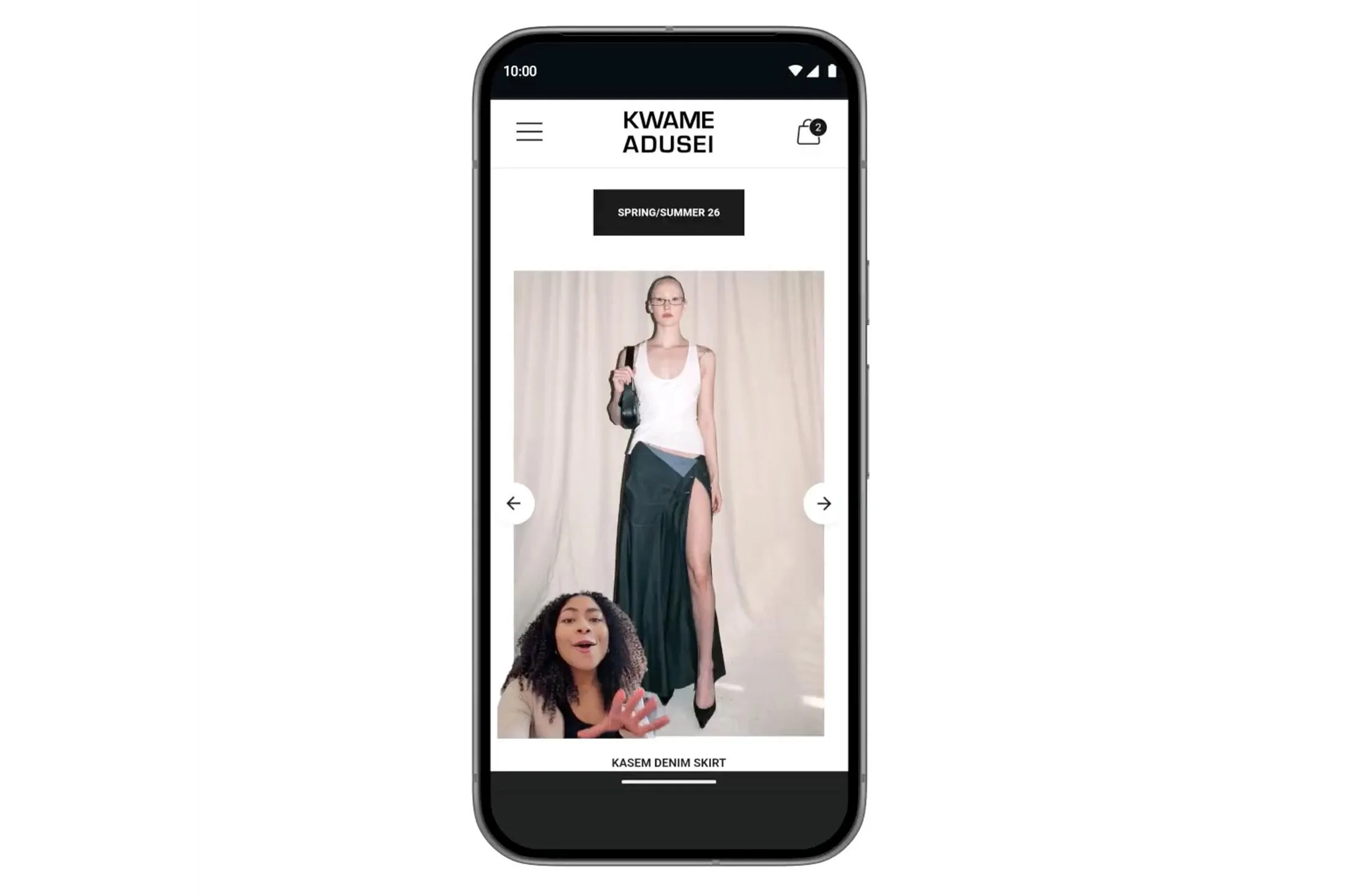 Screenshot showing a woman creating a Screen Reaction video in front of a fashion website.