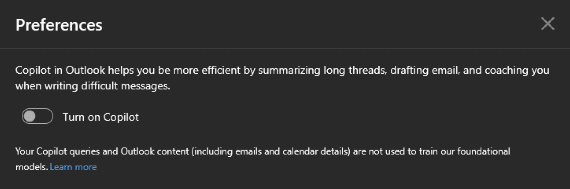 Turning off Copilot AI in Outlook.