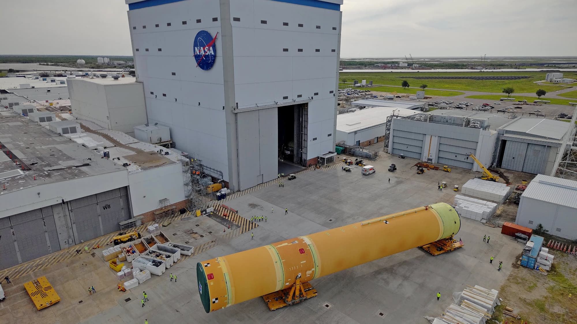 NASA moved the core stage, or the largest section, of the SLS (Space Launch System) rocket that will launch the crewed Artemis 3 mission in 2027 from the agency’s Michoud Assembly Facility to the agency’s Pegasus barge in New Orleans on April 20.