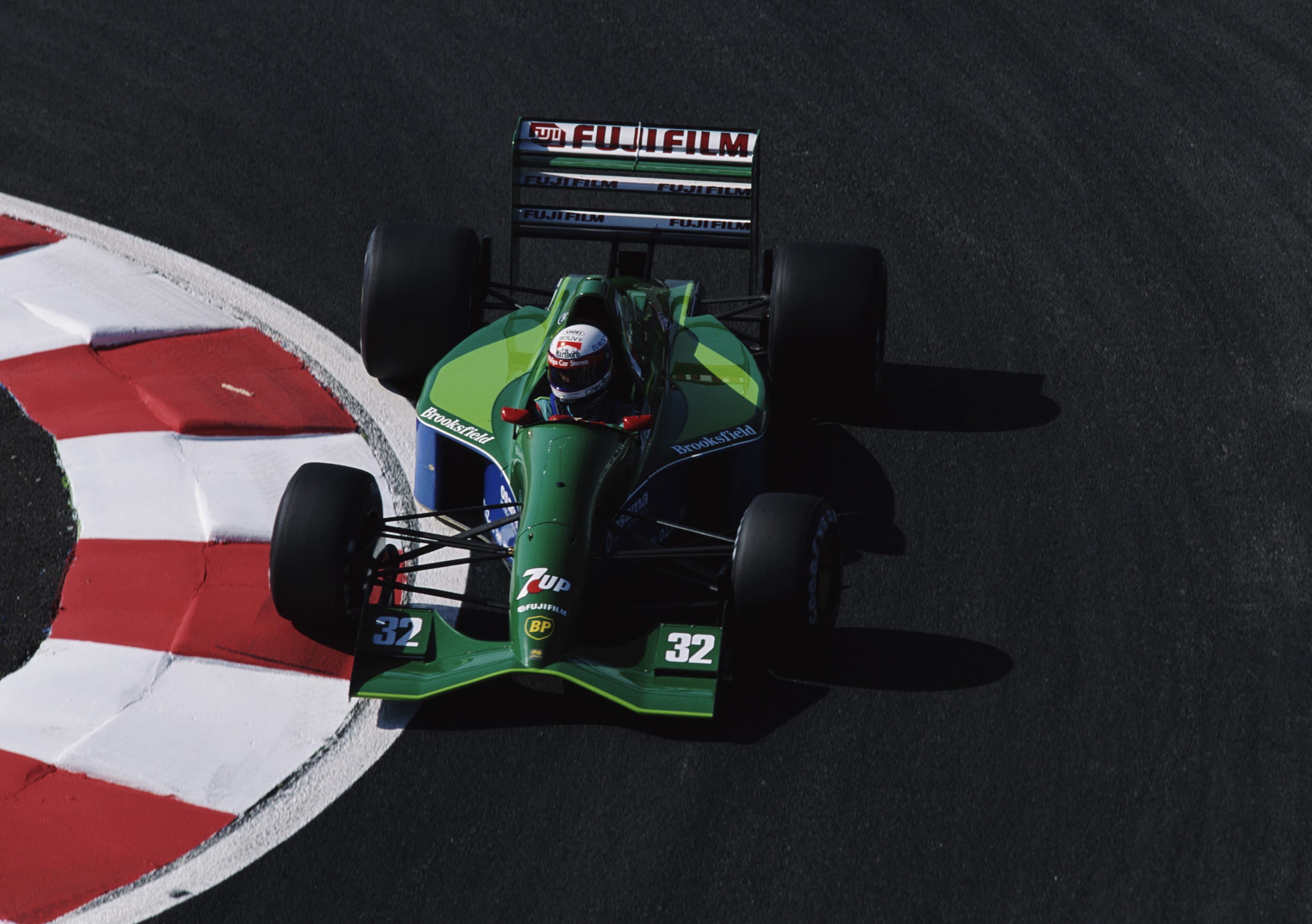 Bertrand Gachot of Luxembourg drives the #32 Jordan Team 7up Jordan 191 Ford HB 3.5 V8 during practice for the Rhone-Poulenc French Grand Prix on 6th July 1991 at the Circuit de Nevers Magny-Cours in Magny Cours, France. (Photo by Pascal Rondeau/Getty Images)