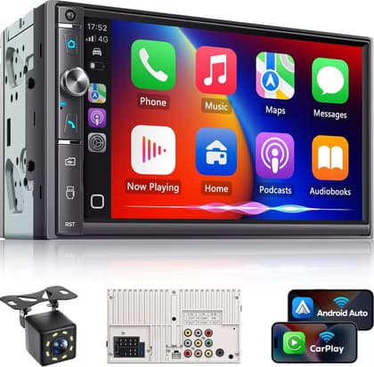 Kissound Double Din Car Stereo with Apple Carplay & Android Auto.
